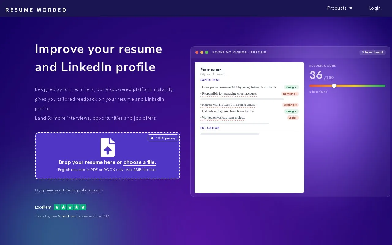 Resume Worded homepage screenshot