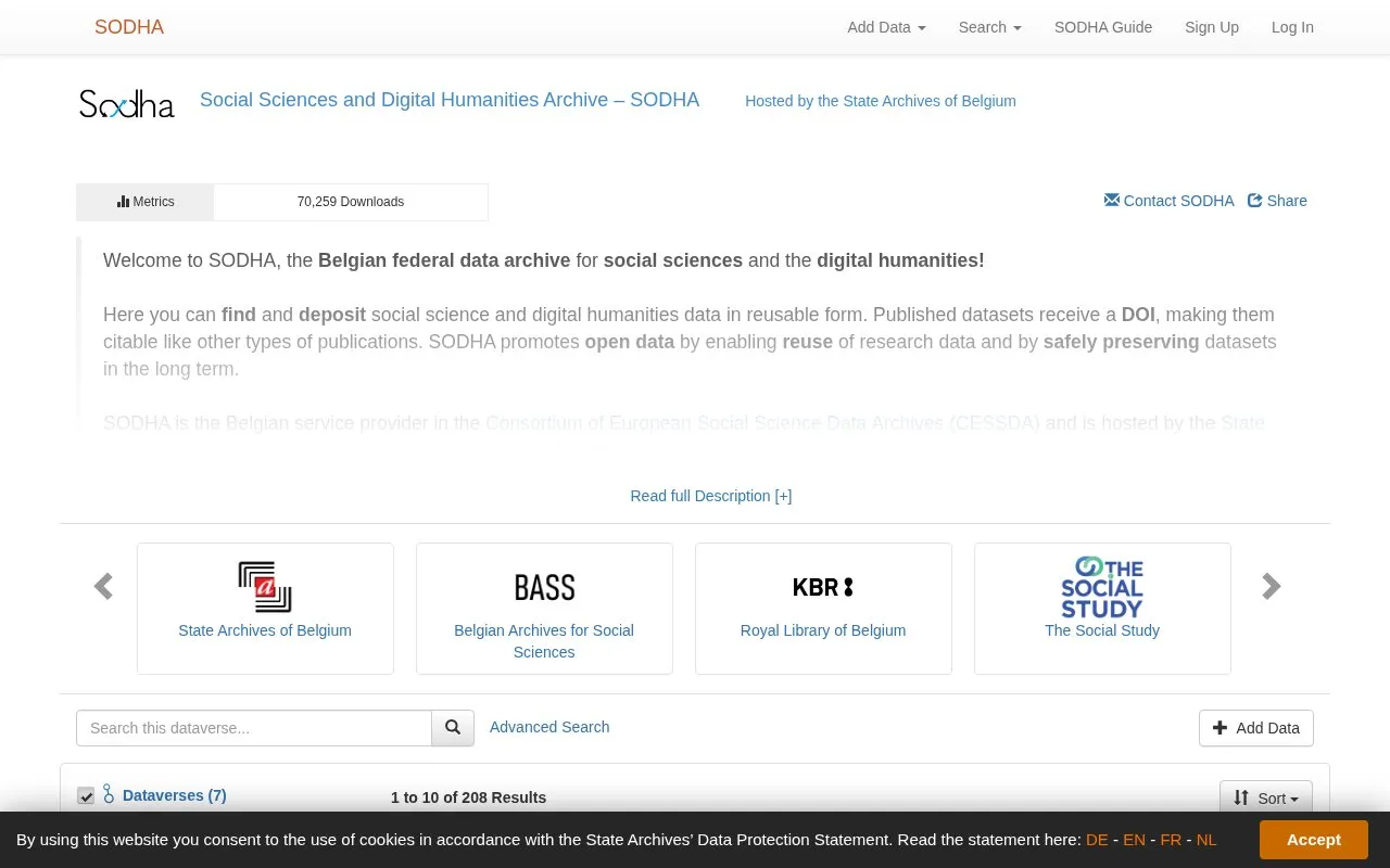 Social Sciences and Digital Humanities Archive homepage screenshot