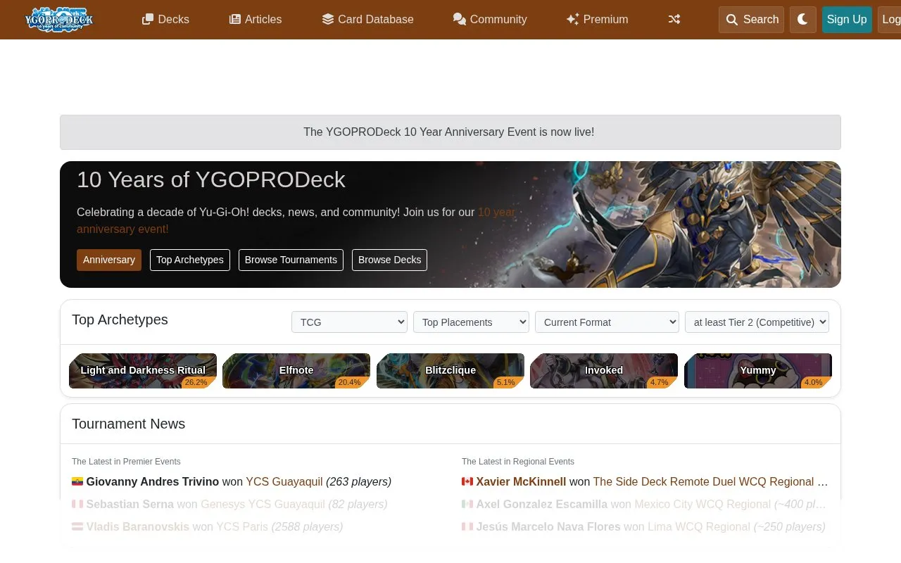 YGOPRODeck homepage screenshot