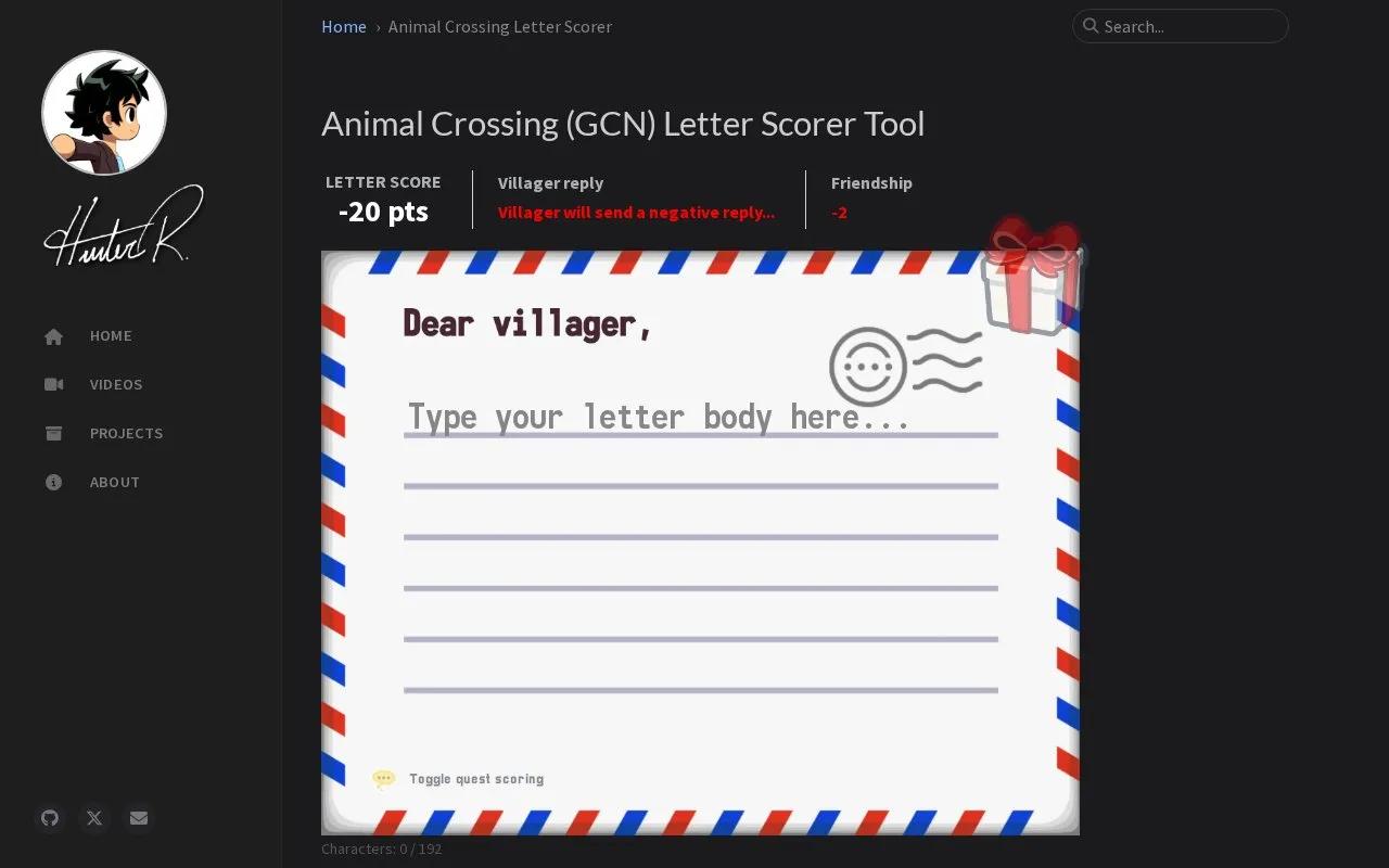 AC Letter Scorer homepage screenshot