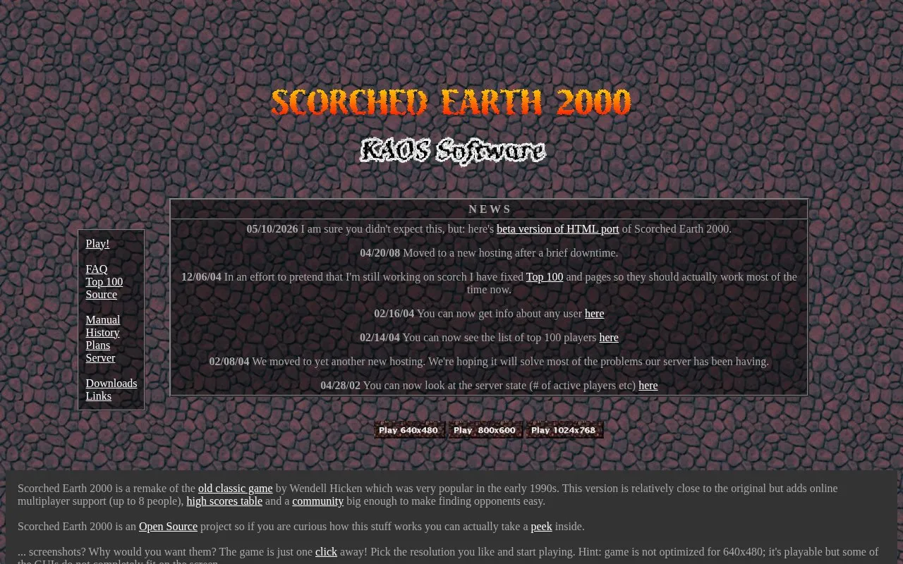 Scorch2000 homepage screenshot
