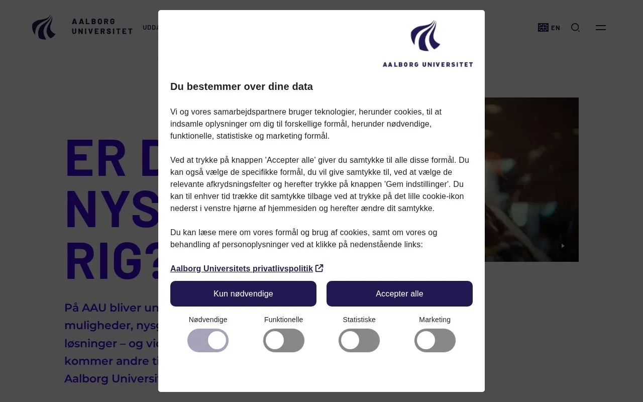 Aalborg University homepage screenshot