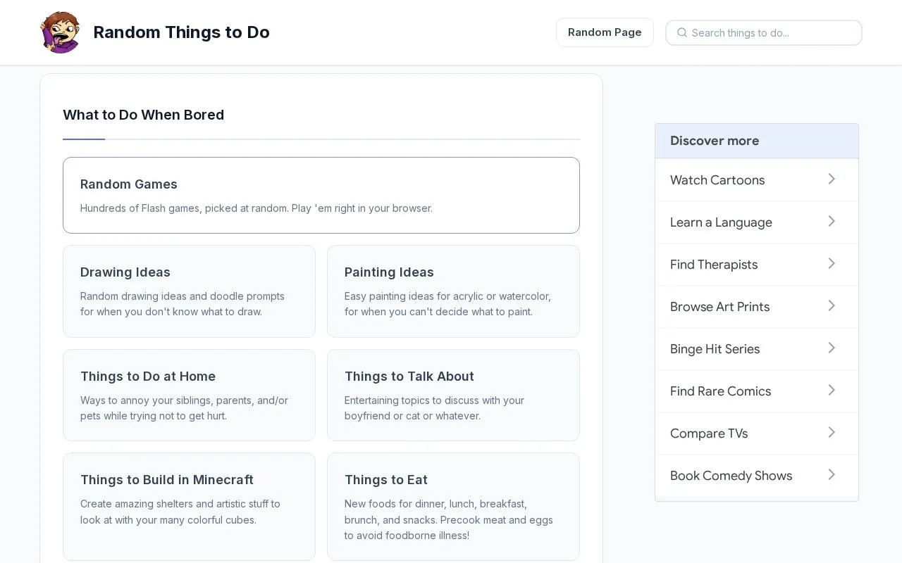 Things to Do homepage screenshot