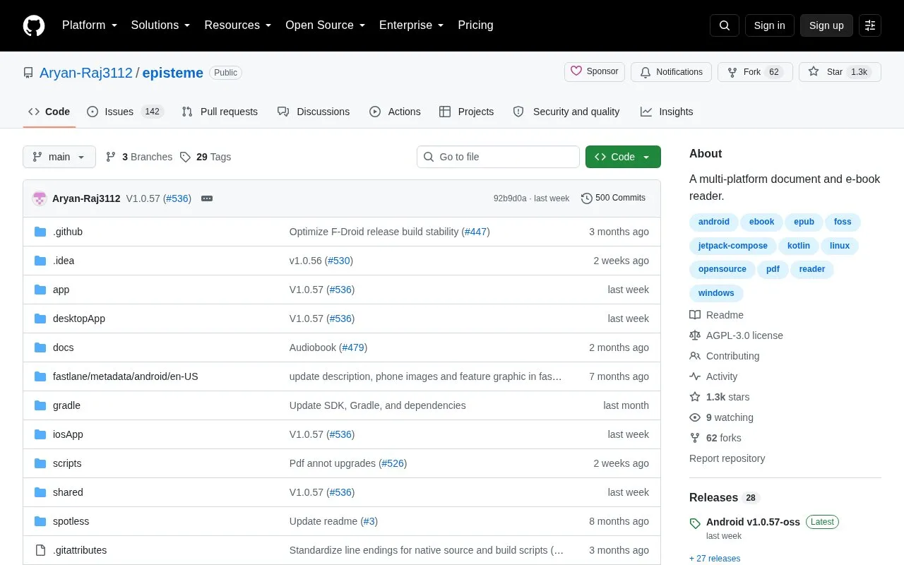 Episteme Reader homepage screenshot
