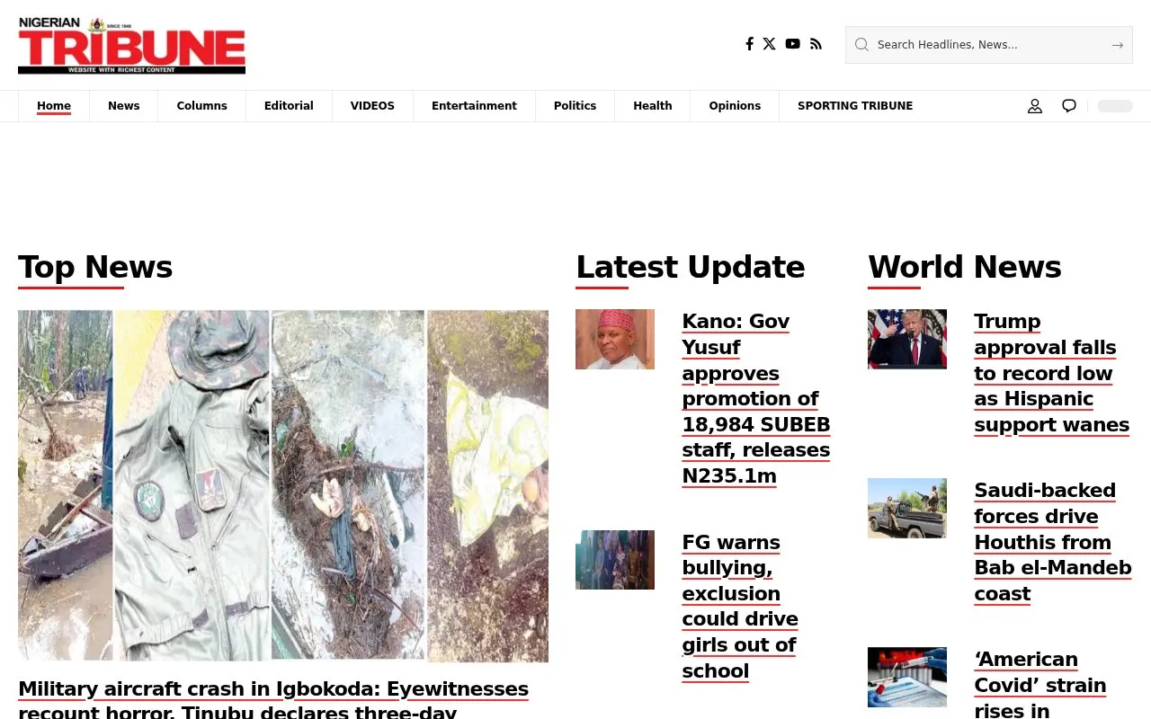 Nigerian Tribune homepage screenshot