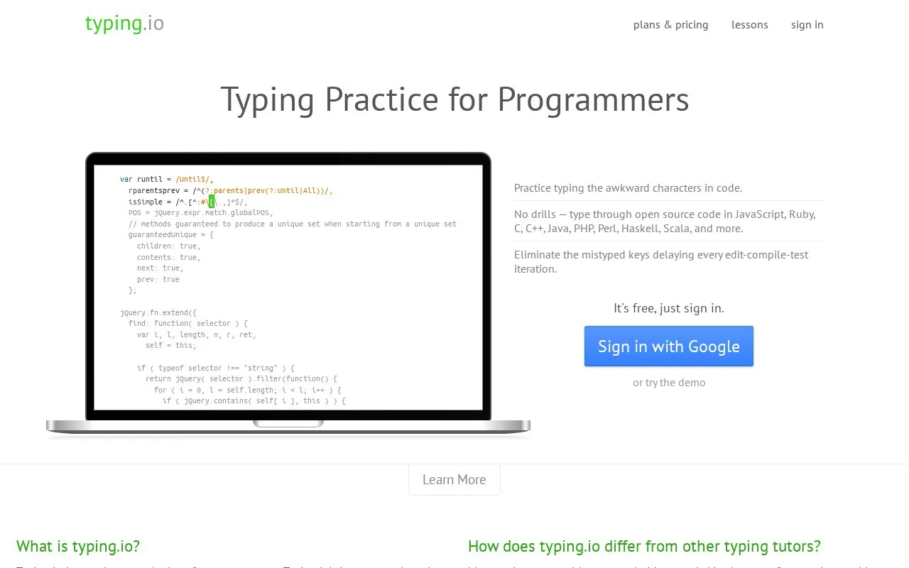 Typing homepage screenshot