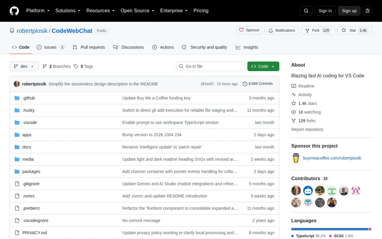 Code Web Chat homepage screenshot