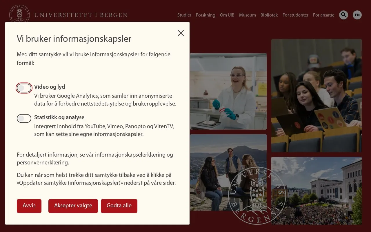 University of Bergen homepage screenshot