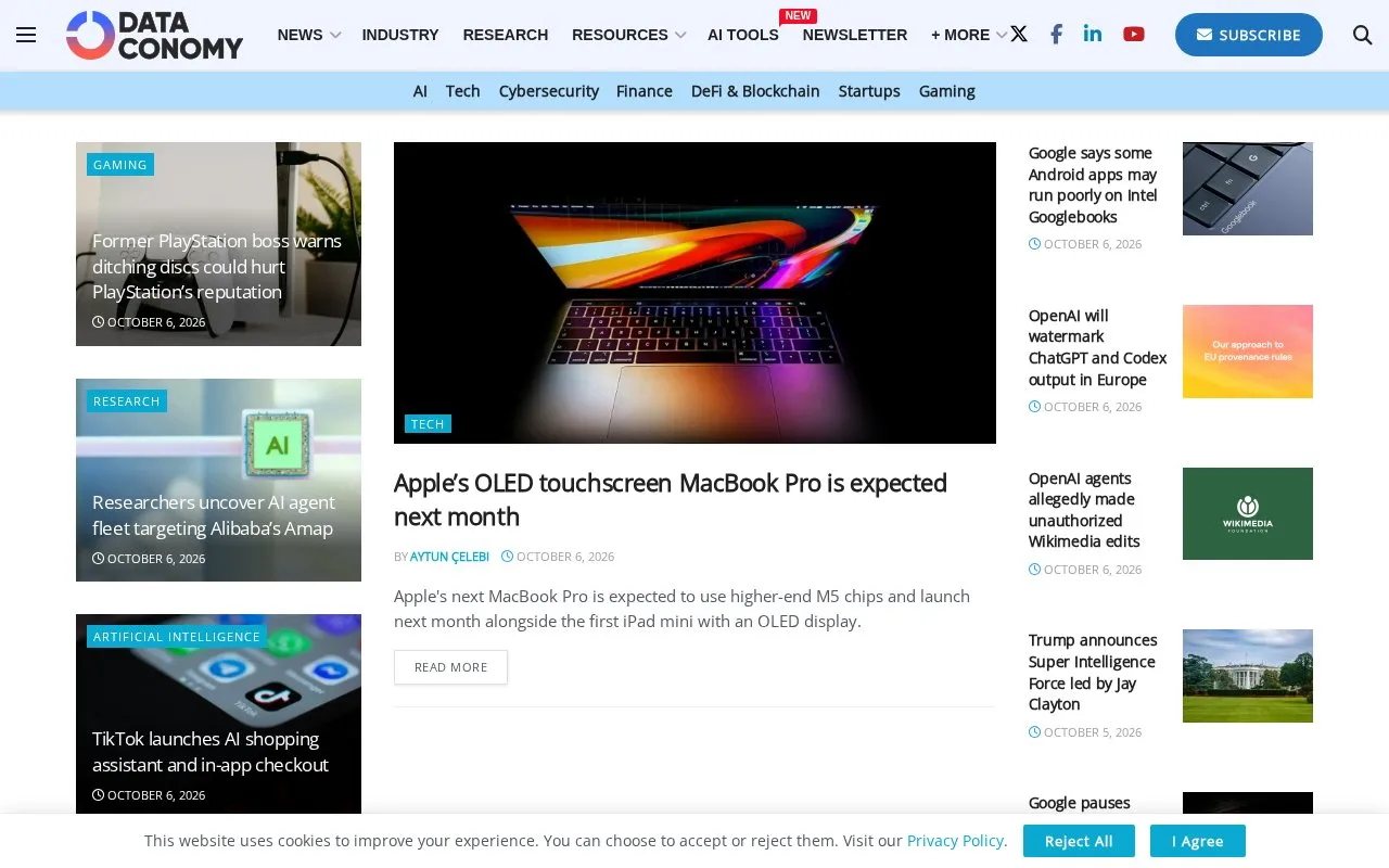 Dataconomy homepage screenshot