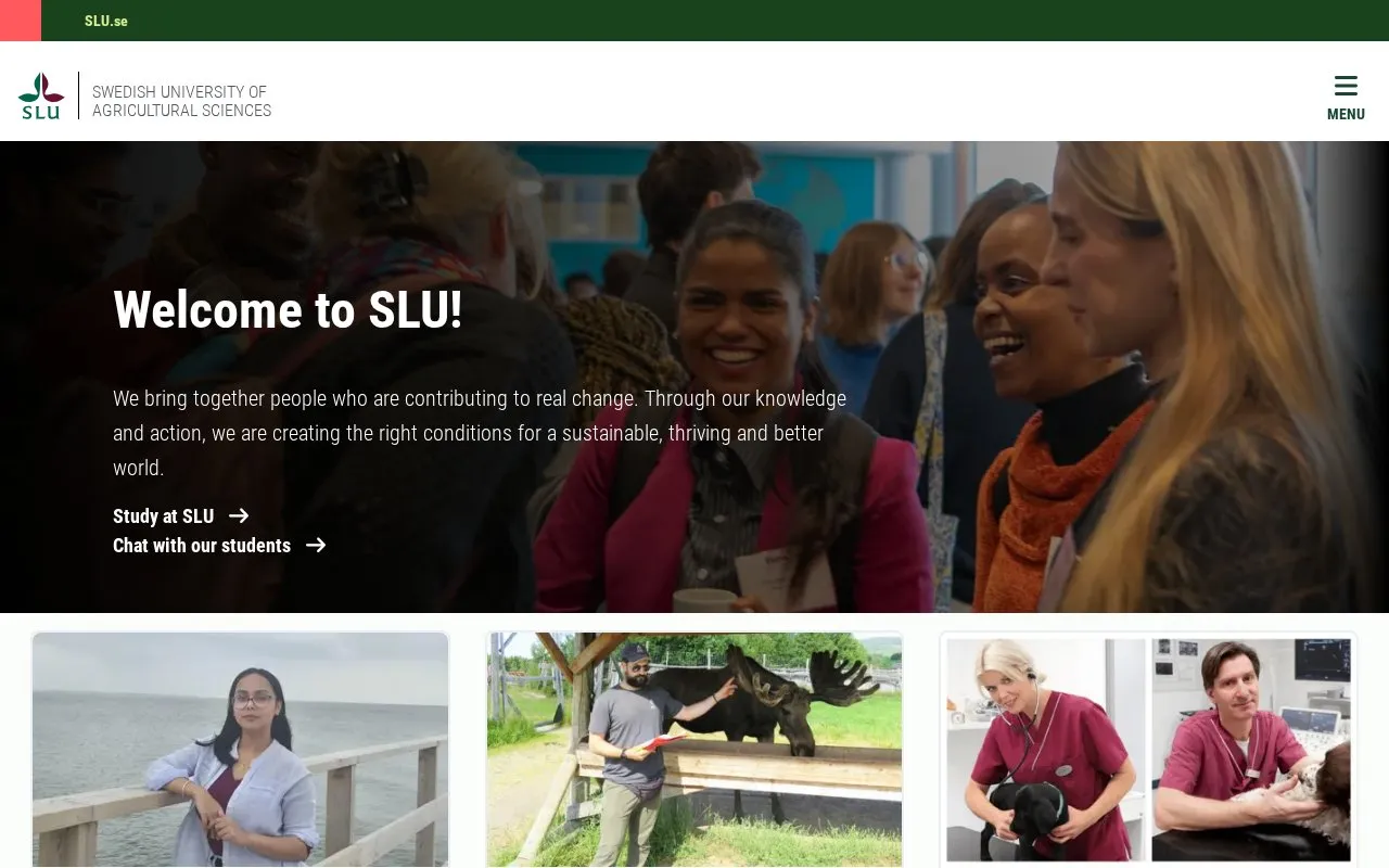 Swedish University of Agricultural Sciences homepage screenshot