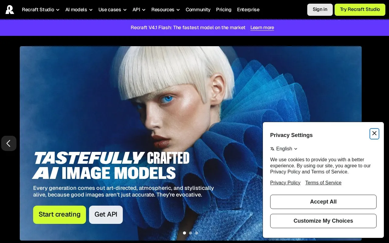 Recraft homepage screenshot