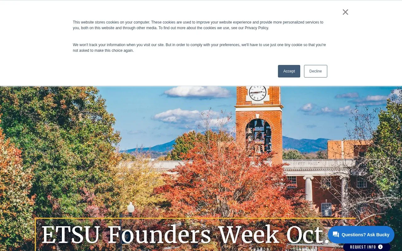 East Tennessee State University homepage screenshot