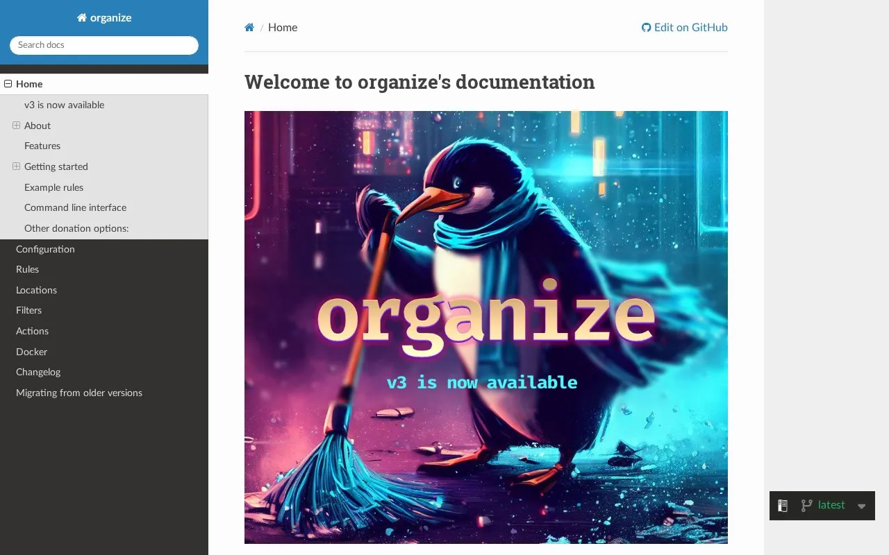Organize homepage screenshot