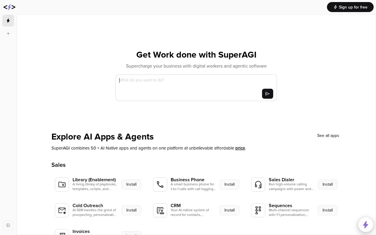 SuperAGI homepage screenshot