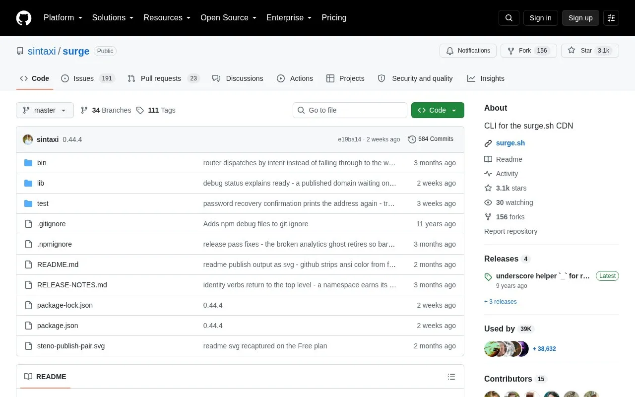 Surge homepage screenshot