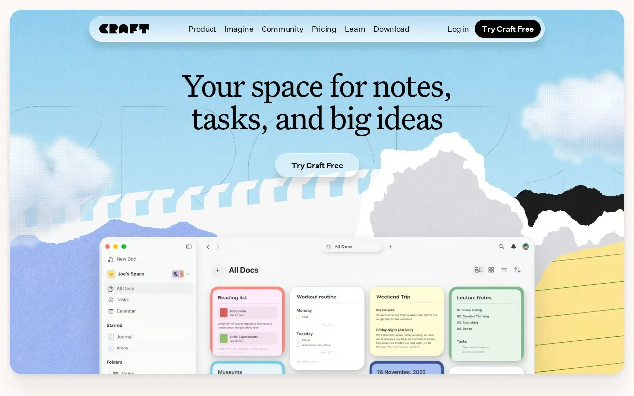 Craft homepage screenshot
