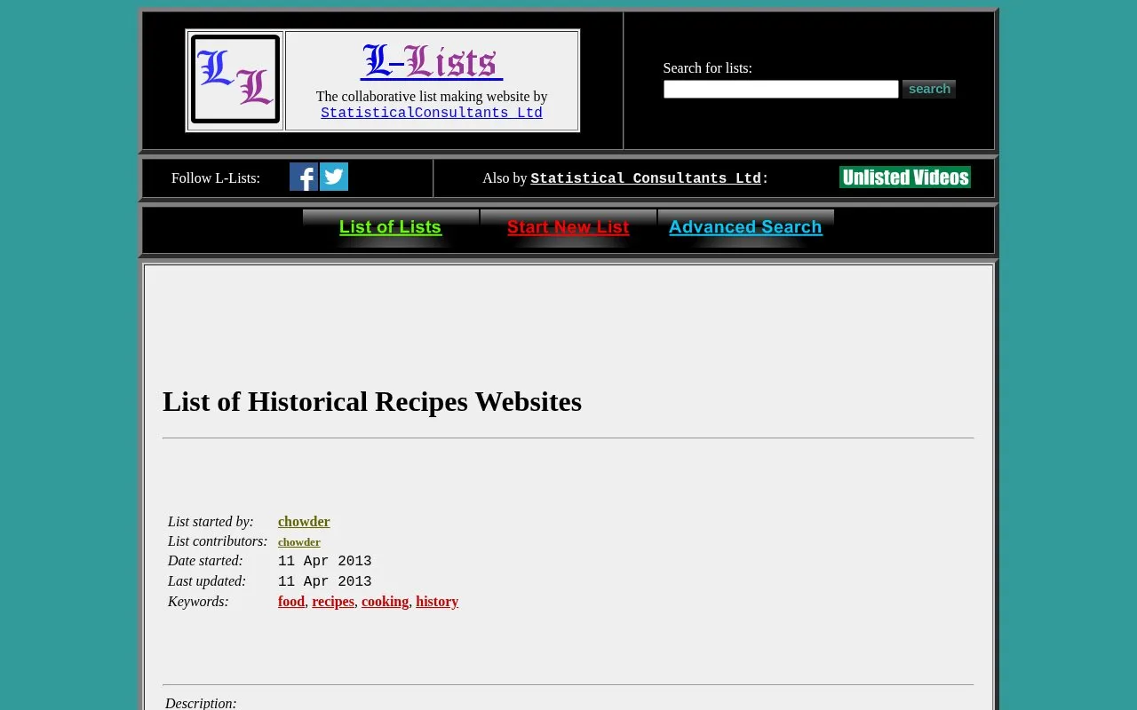 Historical Recipes homepage screenshot