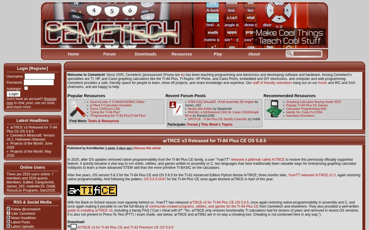 Cemetech homepage screenshot