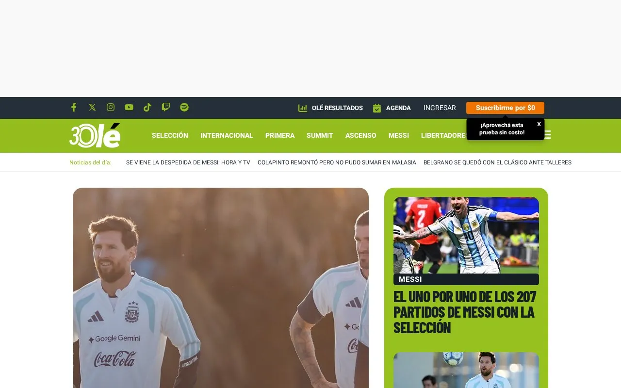 Olé homepage screenshot