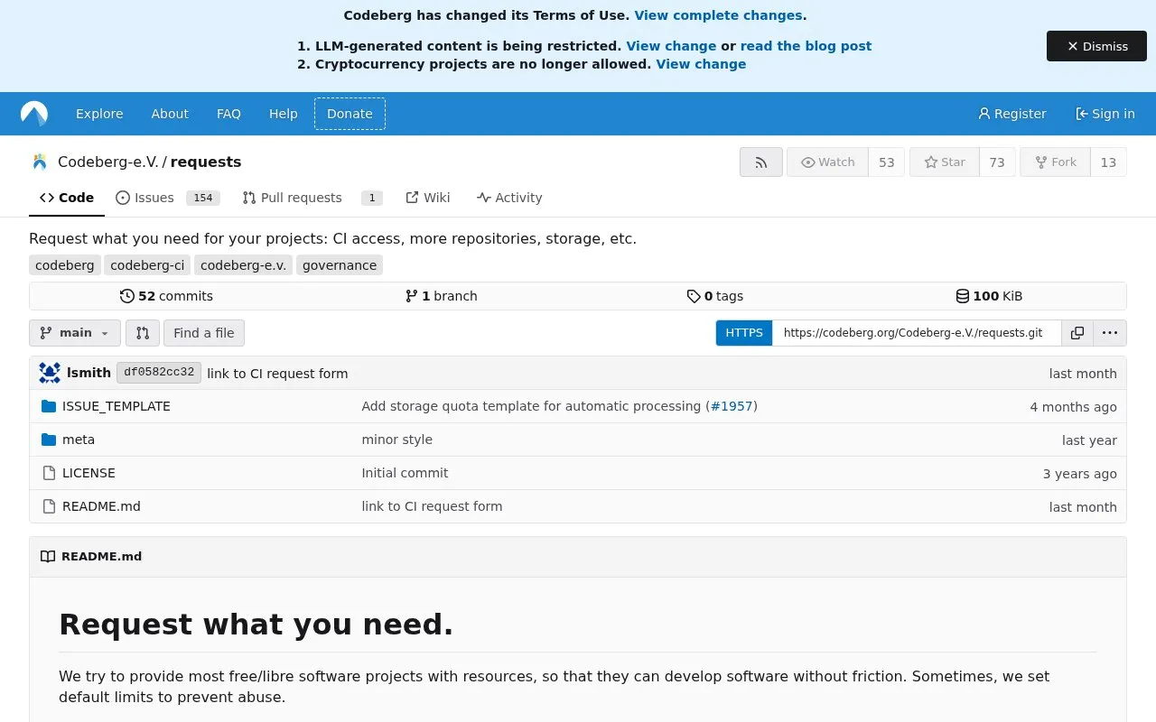 Request Storage homepage screenshot