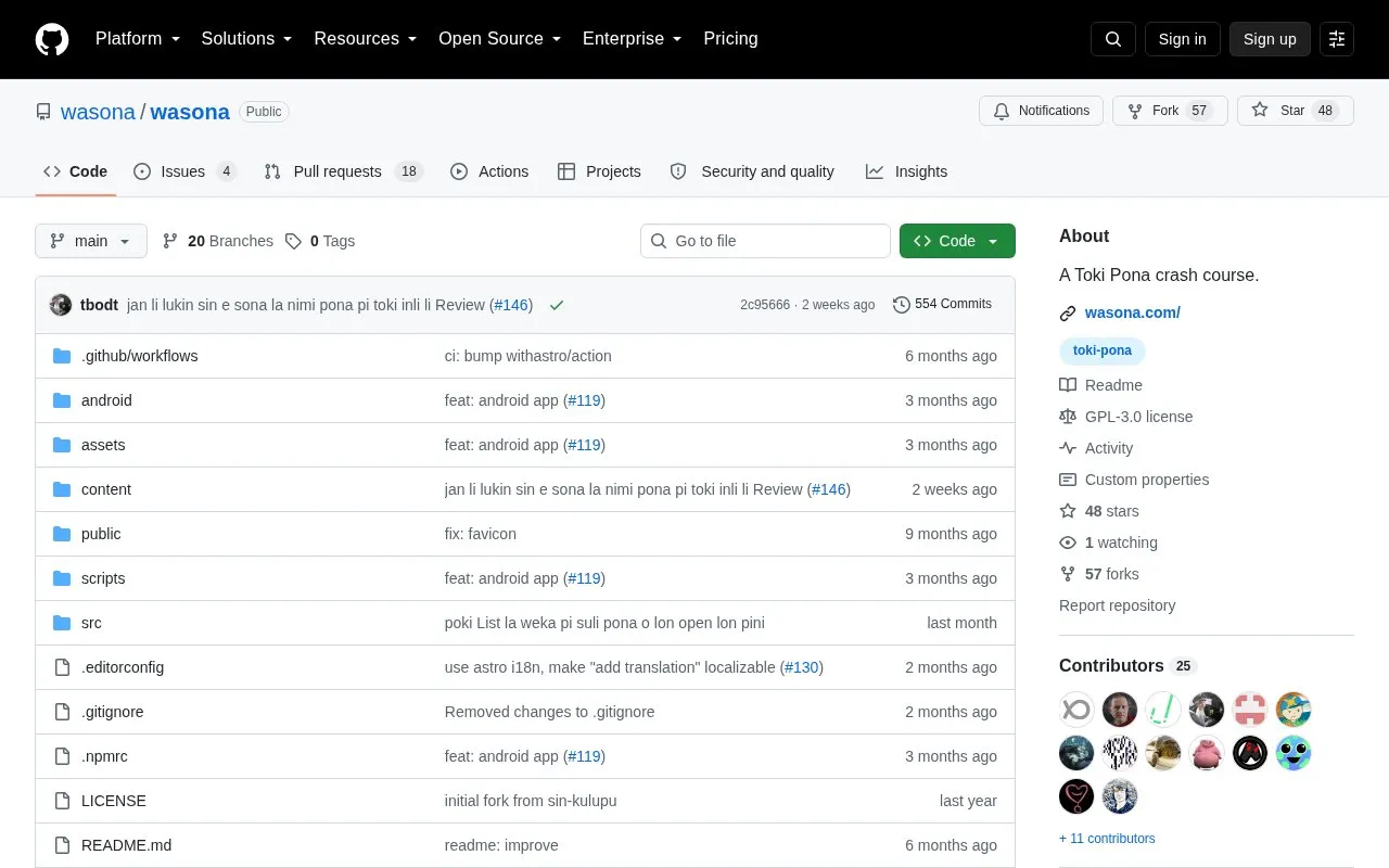 Wasona homepage screenshot