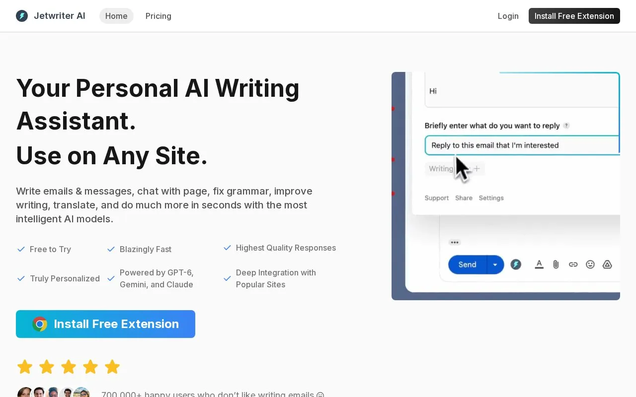 Jetwriter AI homepage screenshot