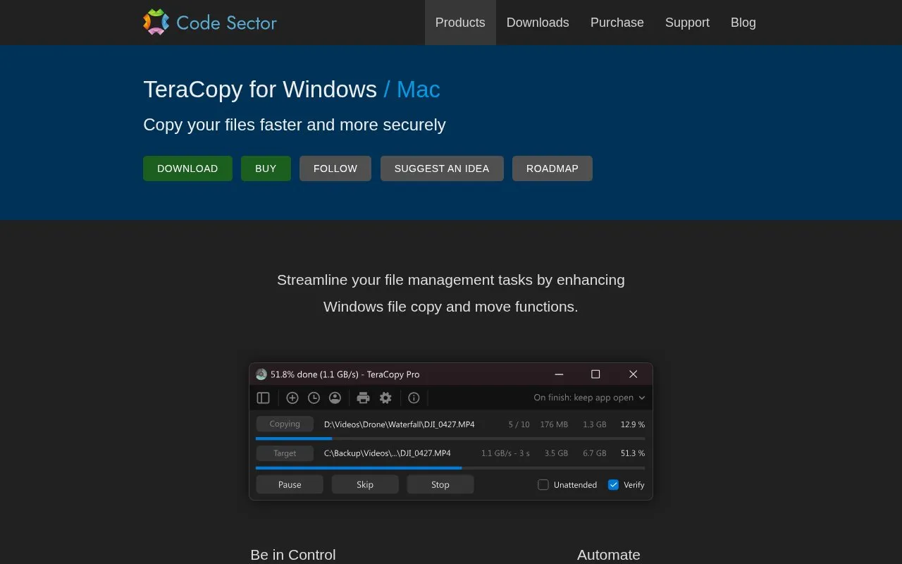 TeraCopy homepage screenshot