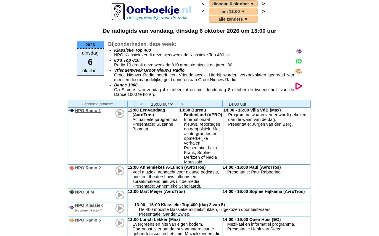 Oorboekje homepage screenshot