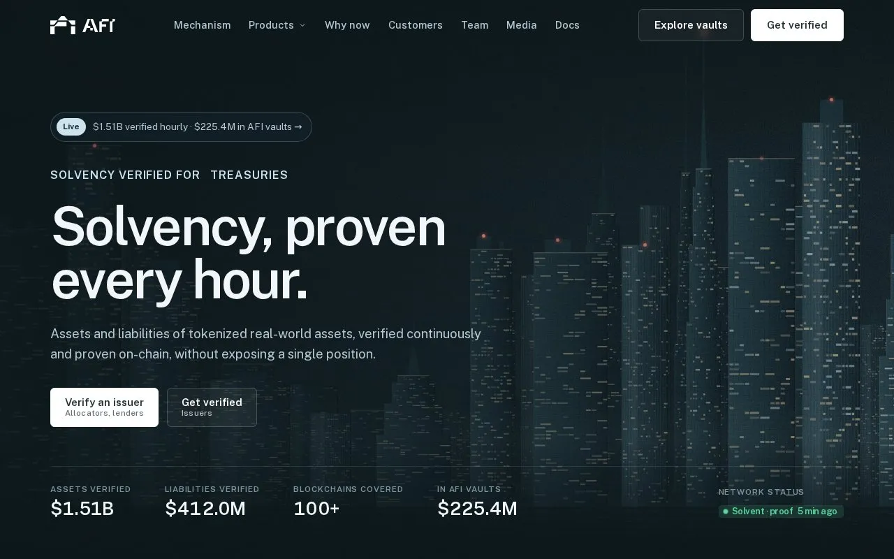 AFI Protocol homepage screenshot