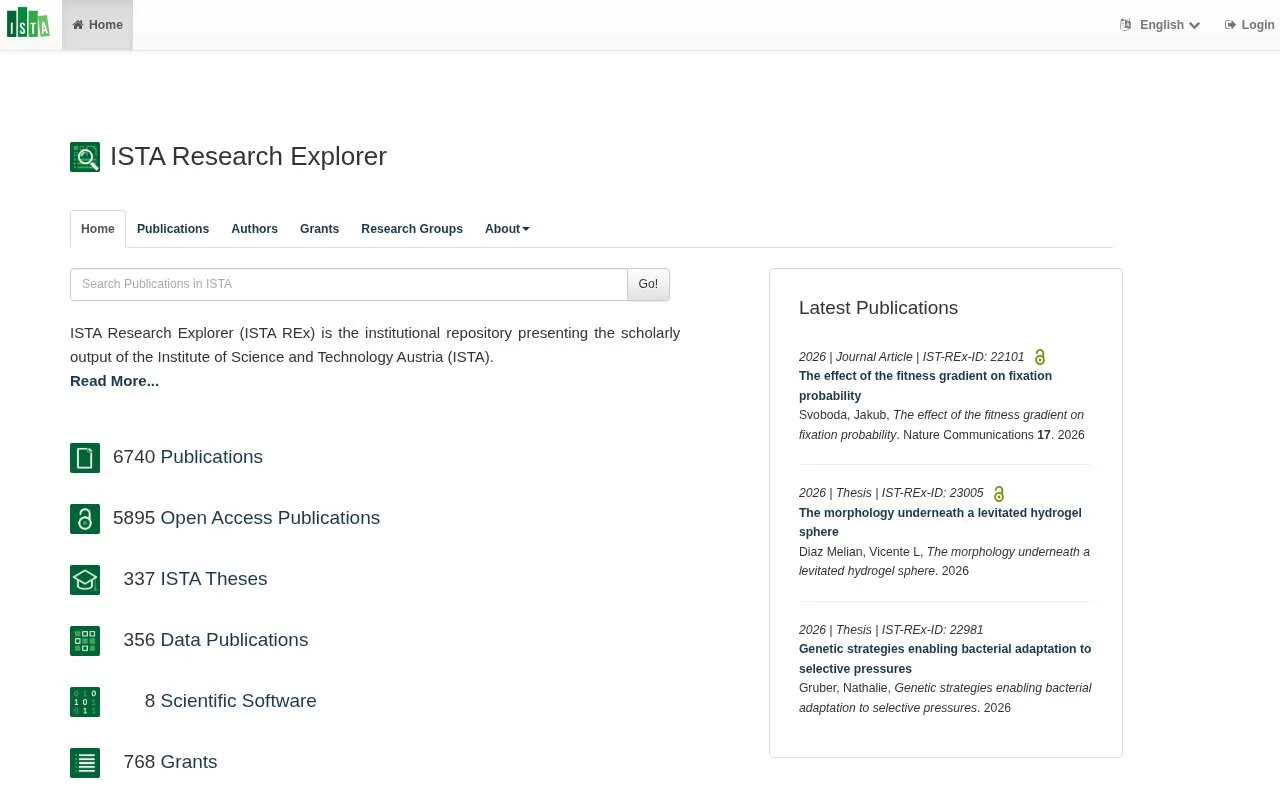 ISTA Research Explorer homepage screenshot