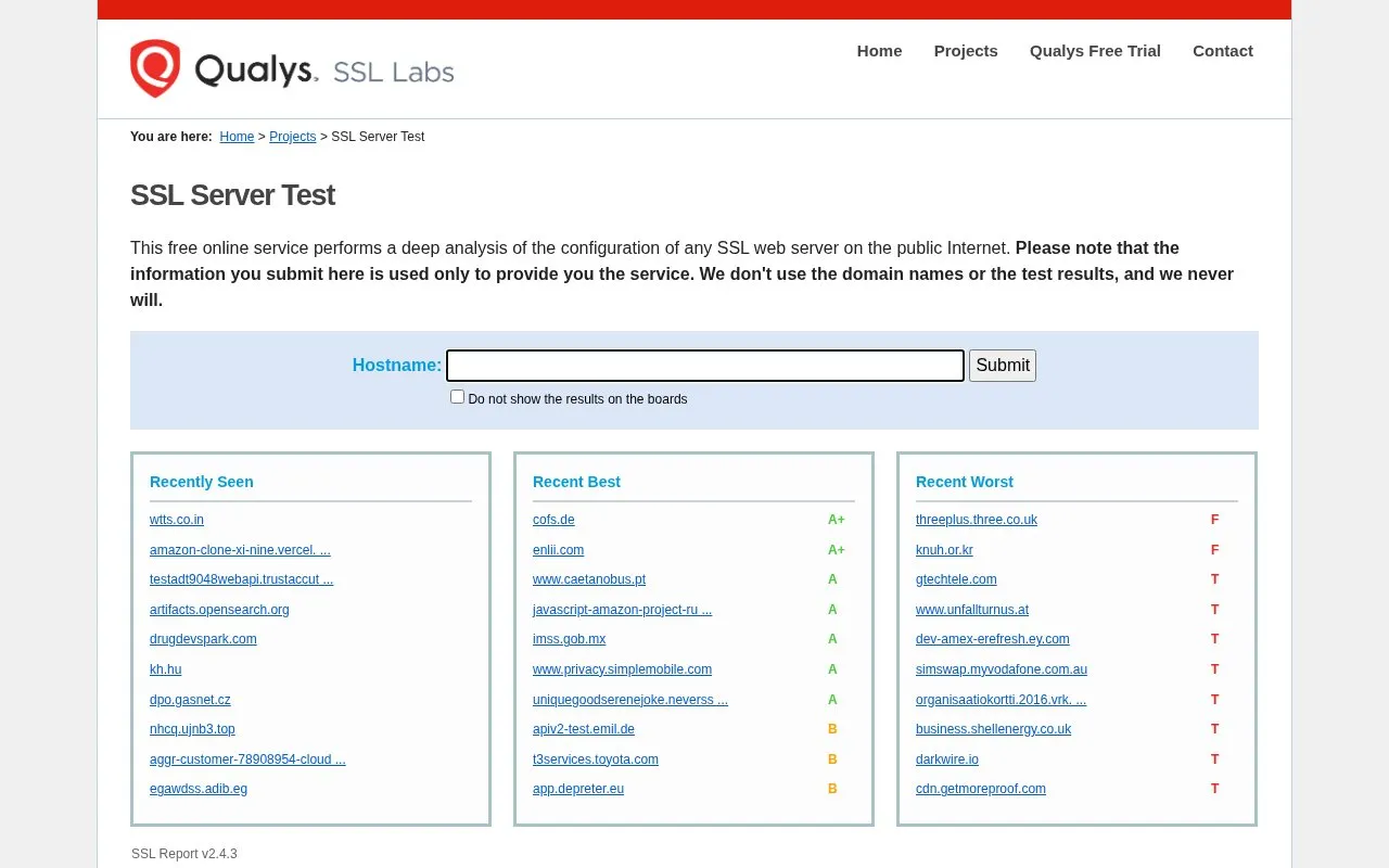Qualys SSL Check homepage screenshot