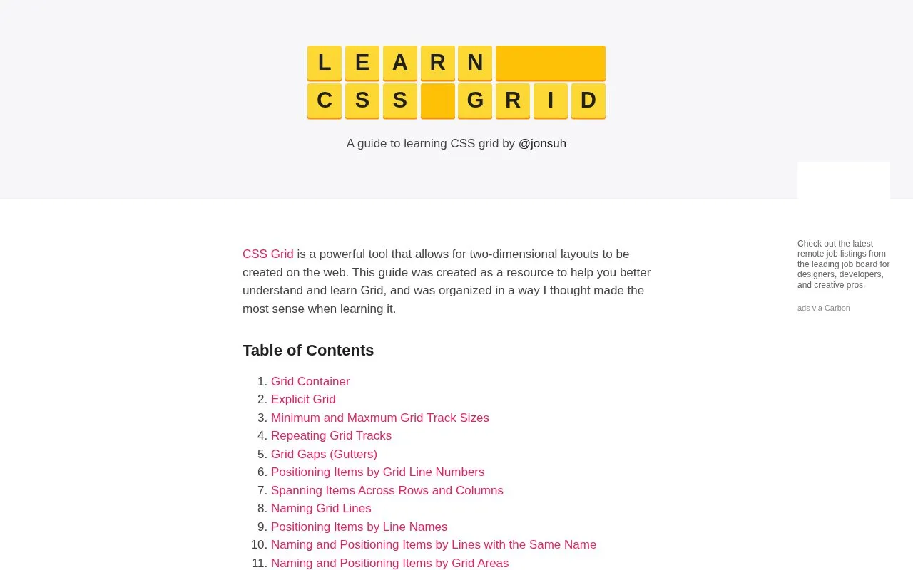 LearnCSSGrid homepage screenshot
