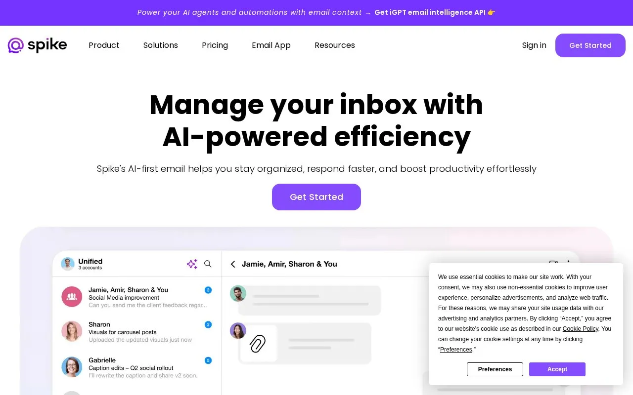 Spike homepage screenshot