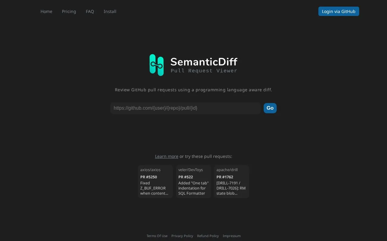SemanticDiff homepage screenshot