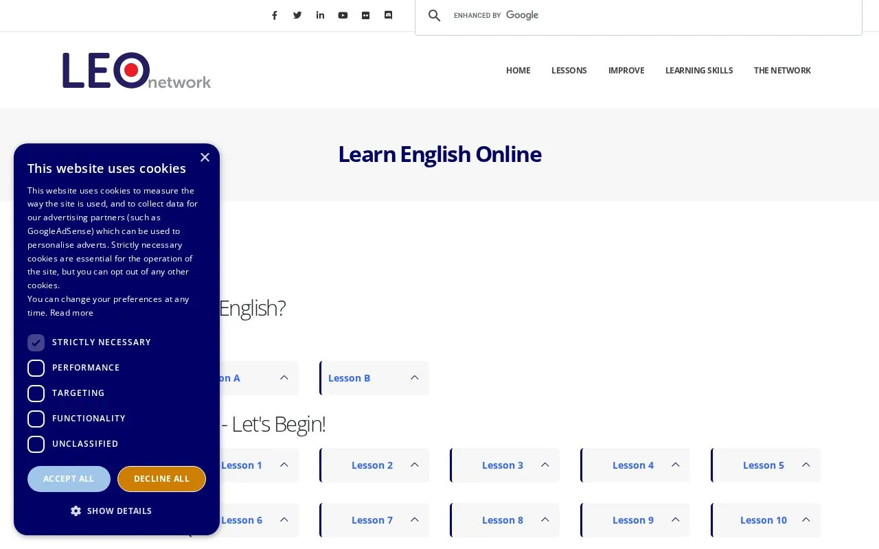 Learn English Online homepage screenshot