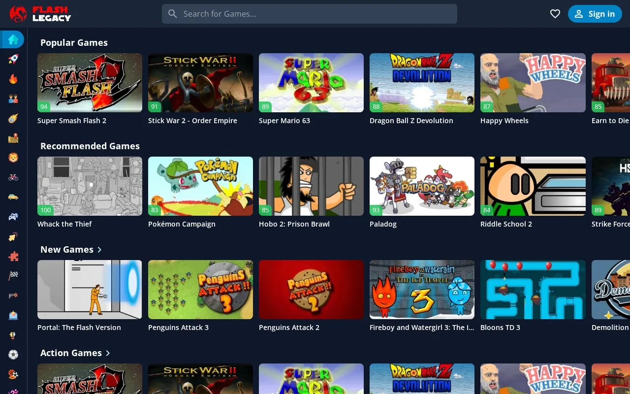 FlashLegacy homepage screenshot