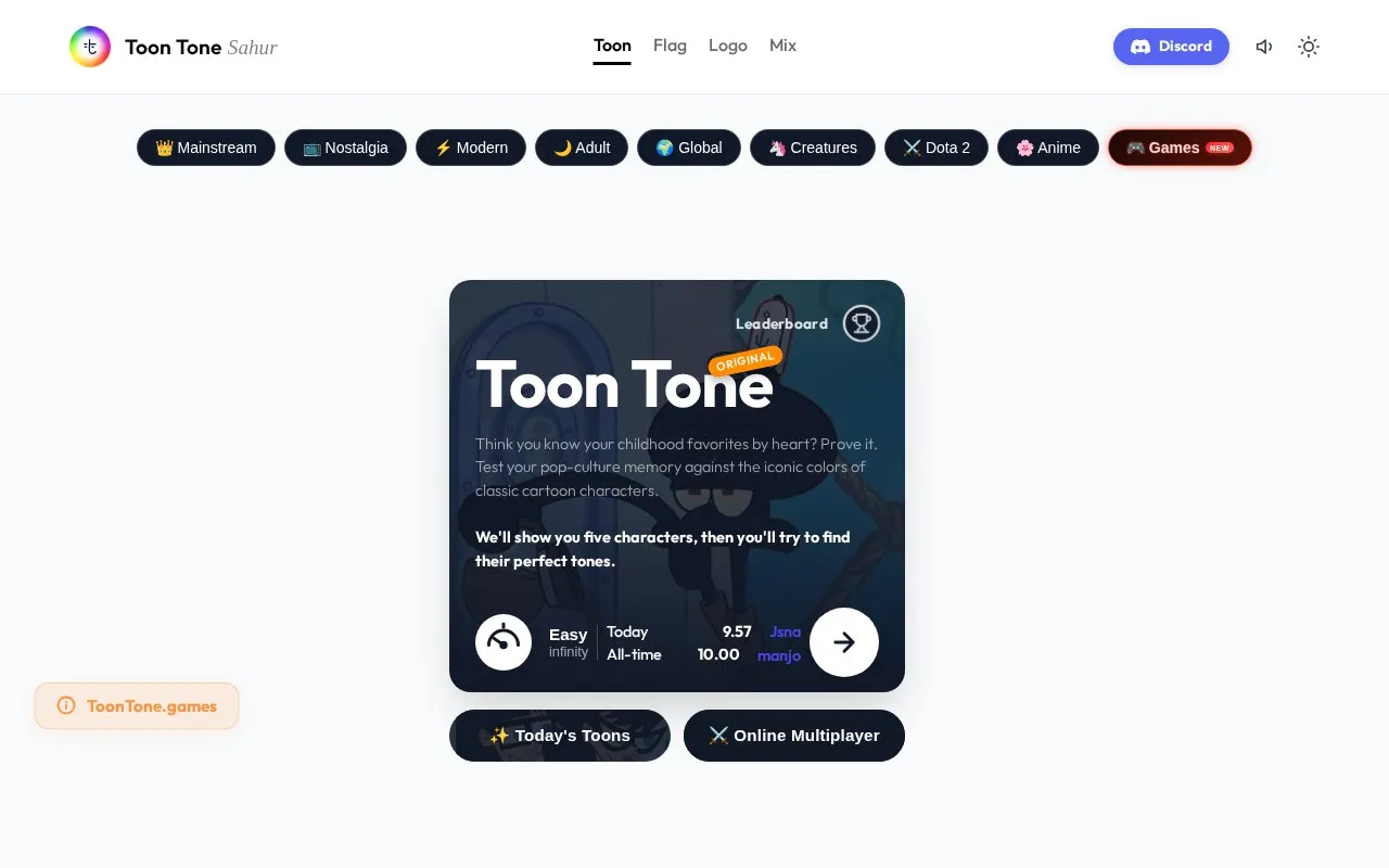 Toon Tone homepage screenshot