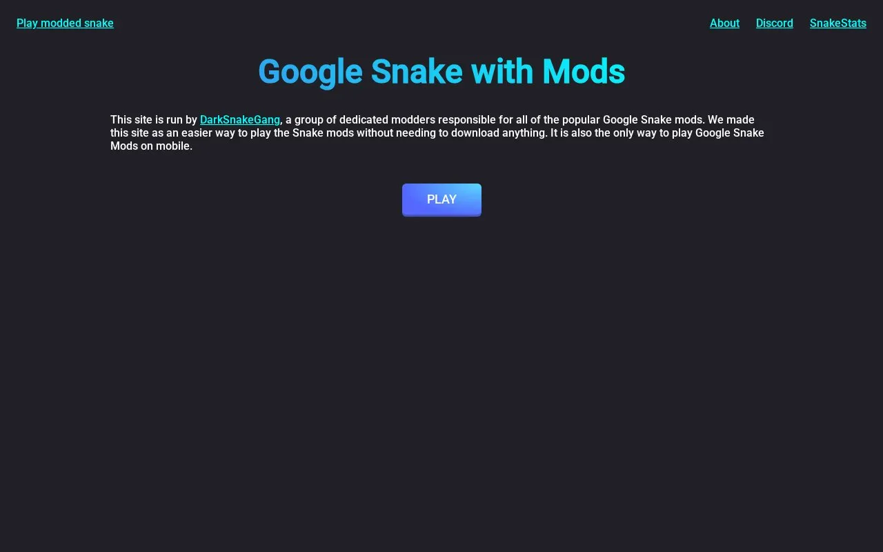 Google Snake Mods homepage screenshot