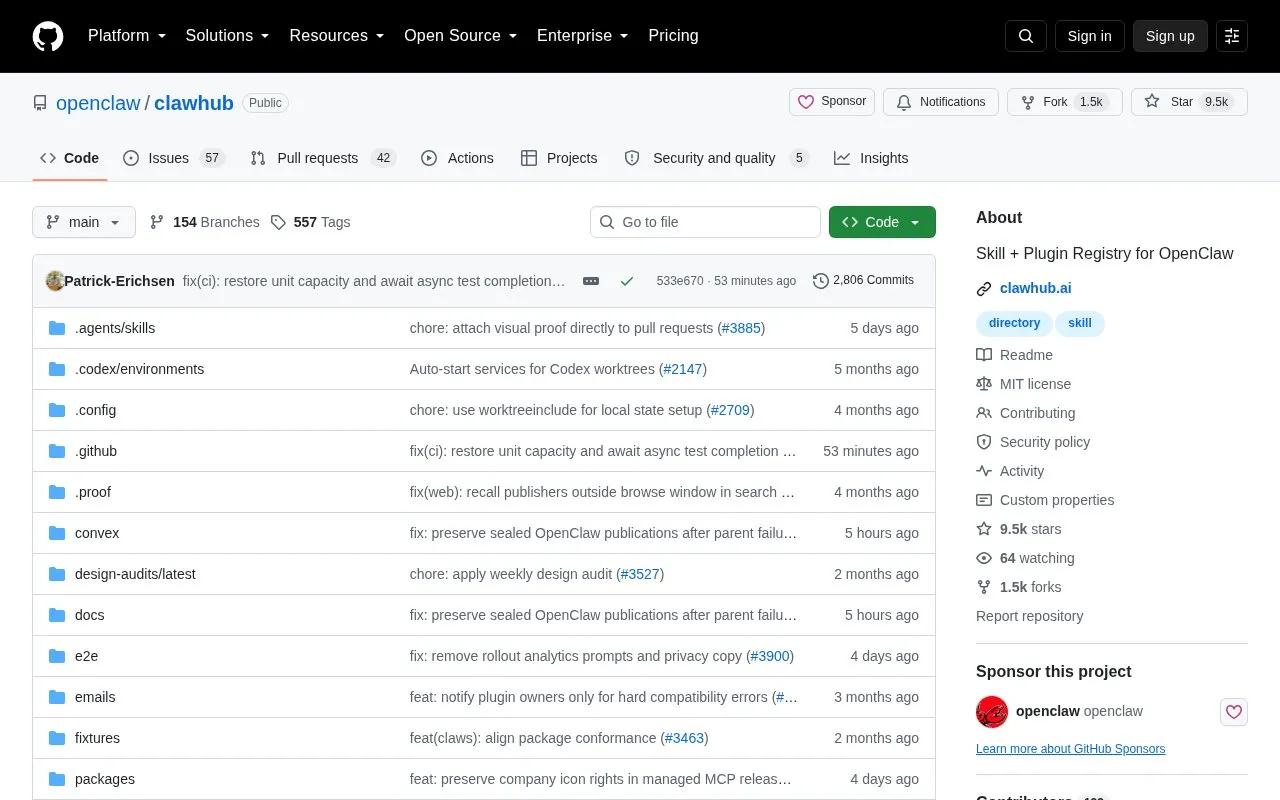 ClawHub homepage screenshot