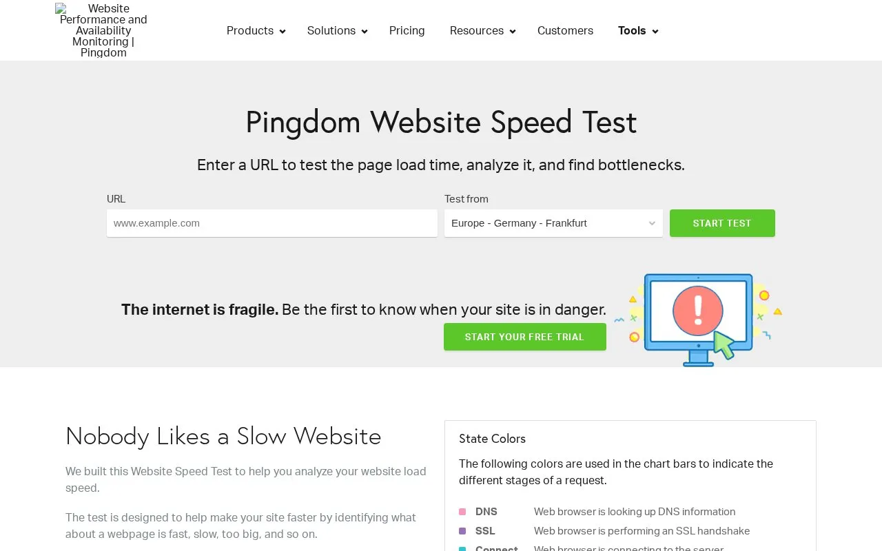 Pingdom homepage screenshot