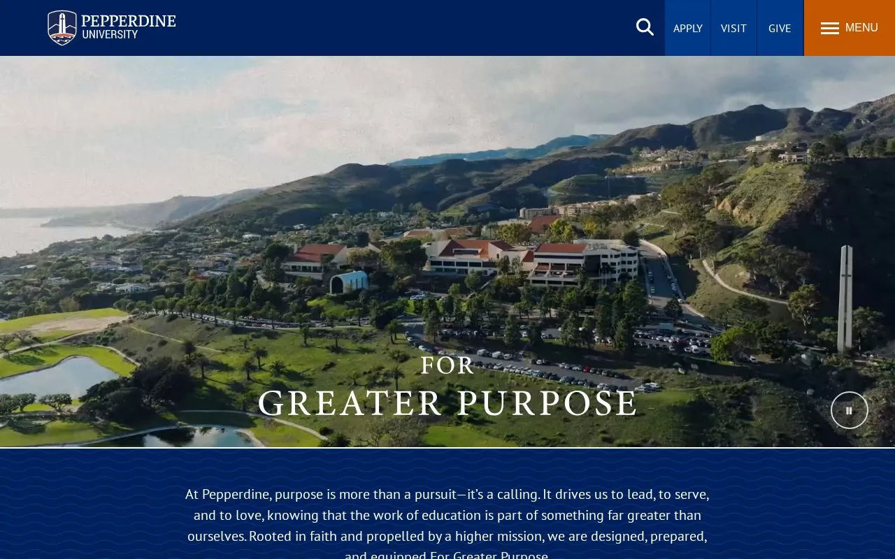 Pepperdine University homepage screenshot