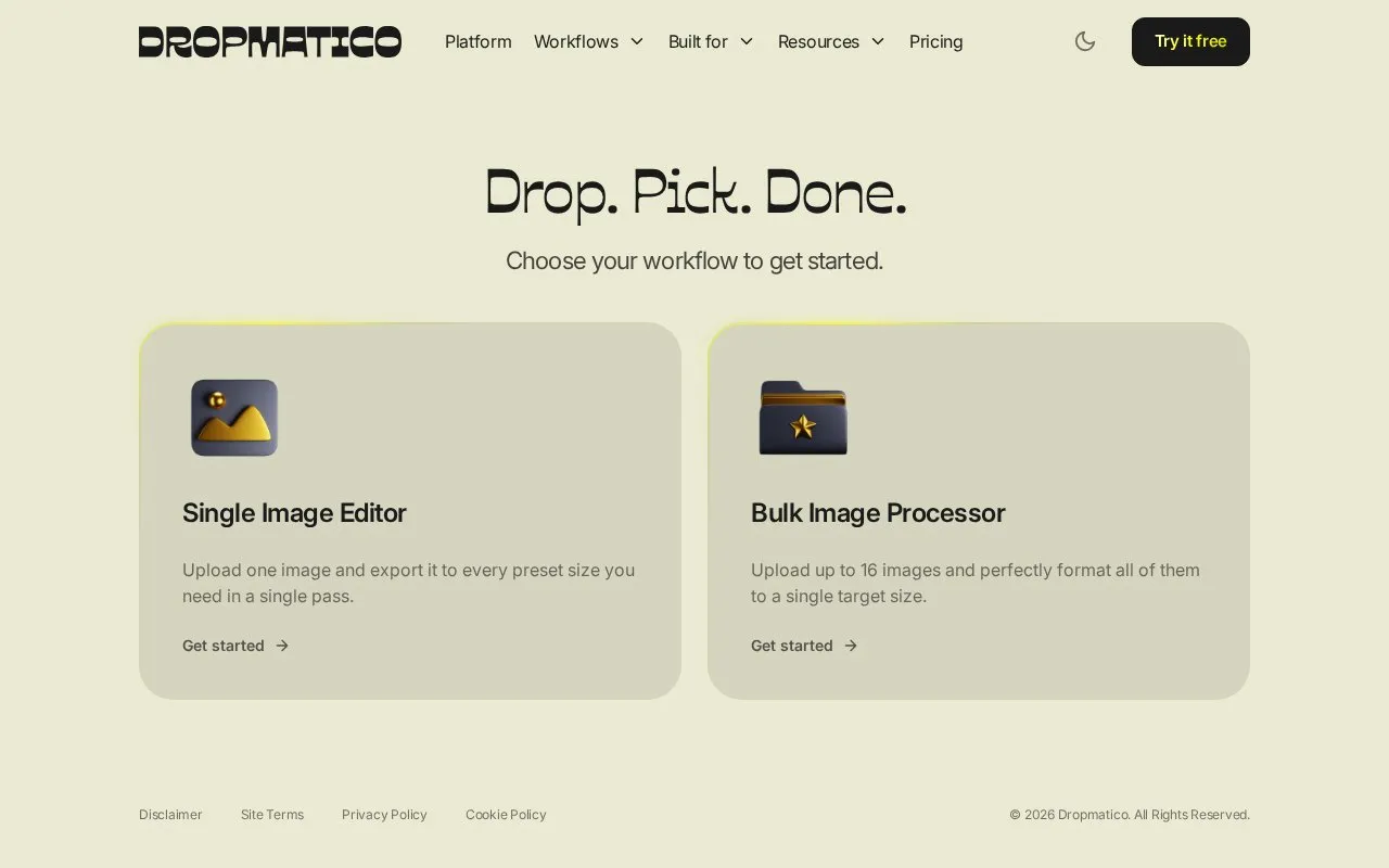 Dropmatico homepage screenshot