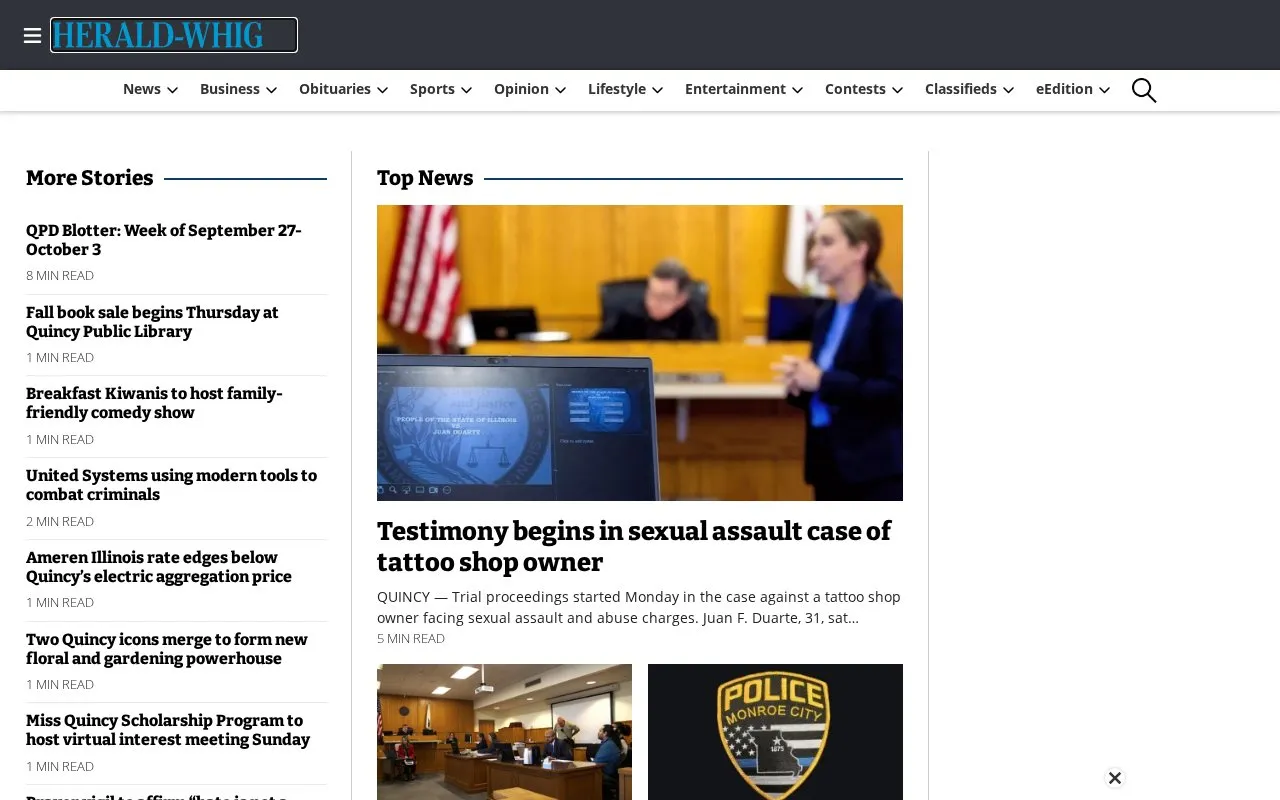 Quincy Herald-Whig homepage screenshot