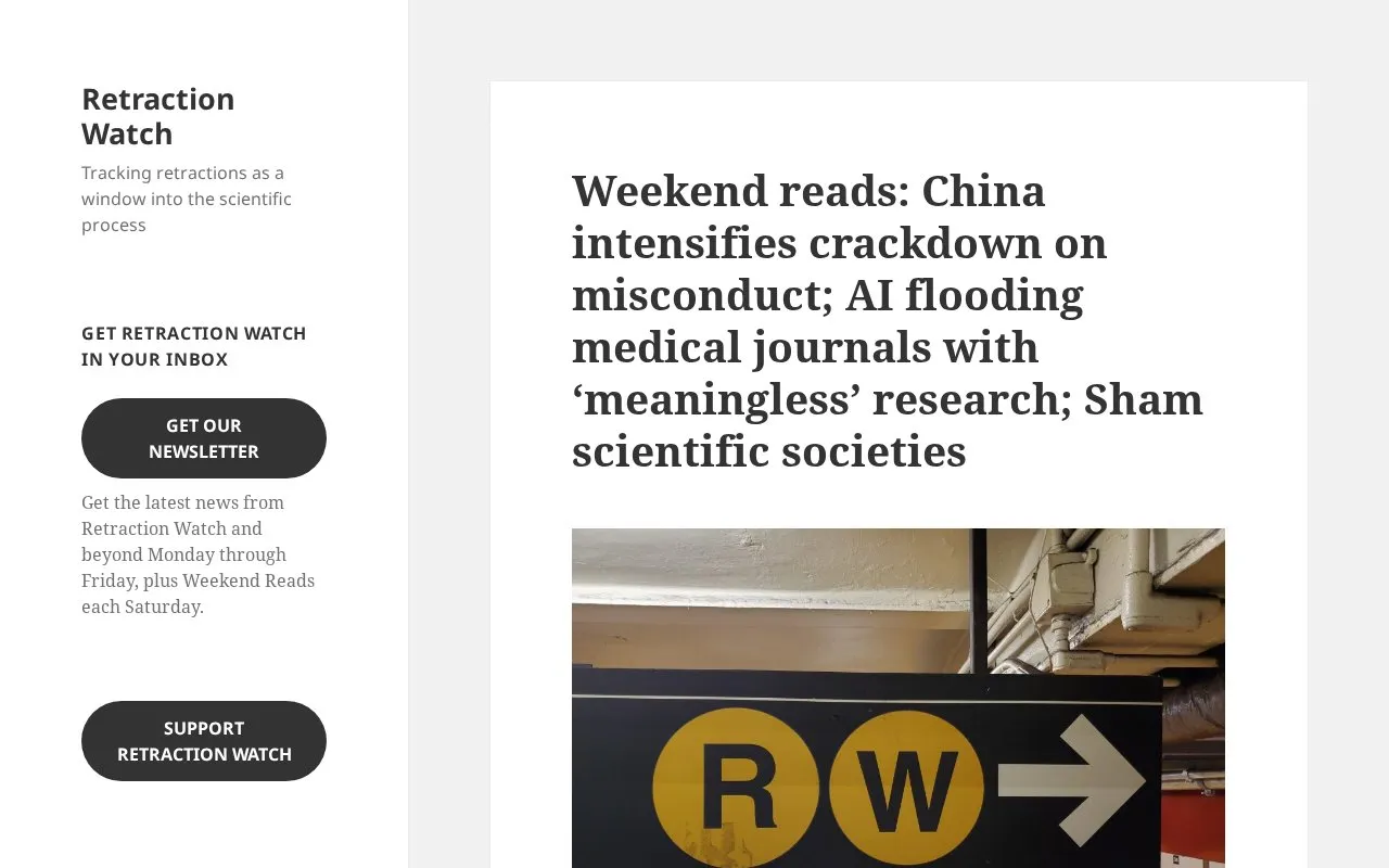 Retraction Watch homepage screenshot