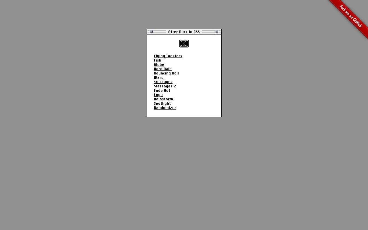 After Dark CSS homepage screenshot