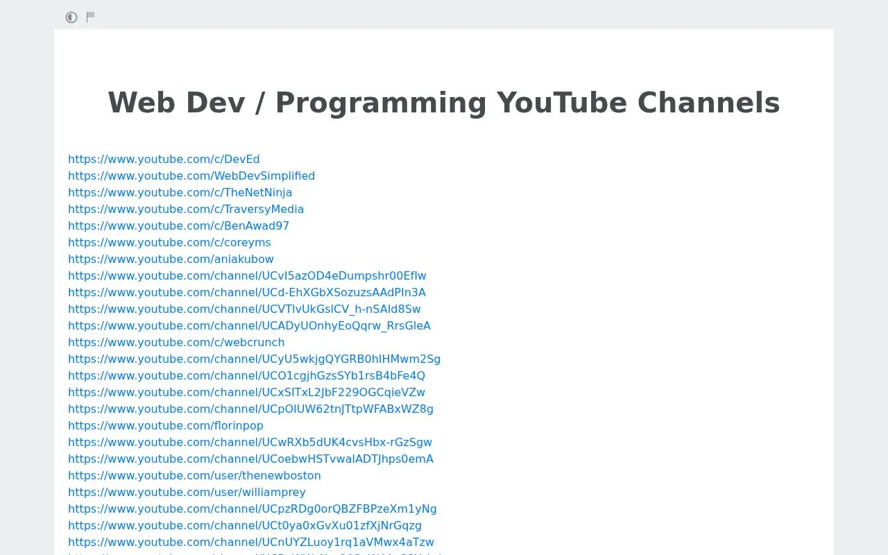 Web Dev / Programming YouTube Channels homepage screenshot