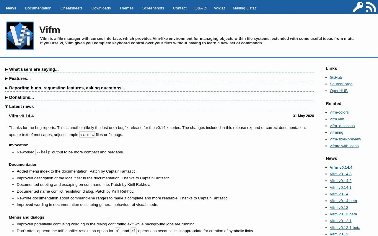 Vifm homepage screenshot