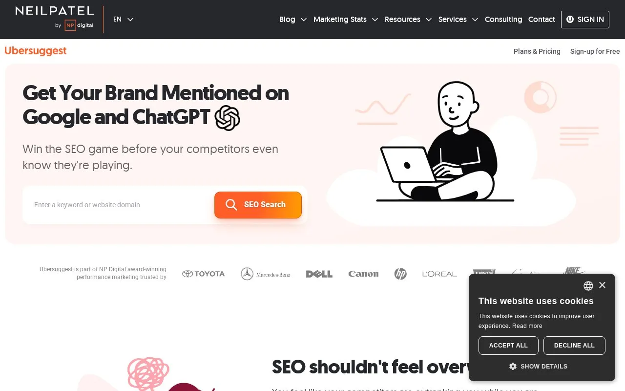 Ubersuggest homepage screenshot