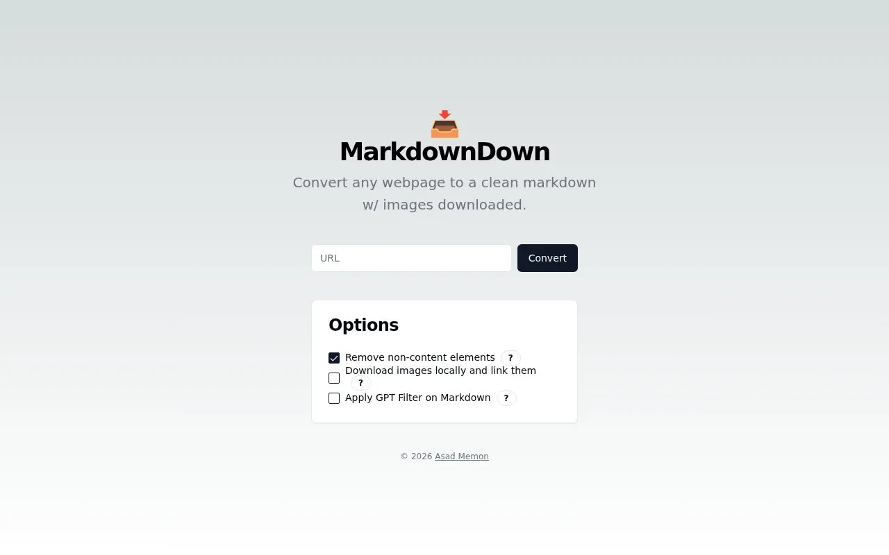 MarkdownDown homepage screenshot