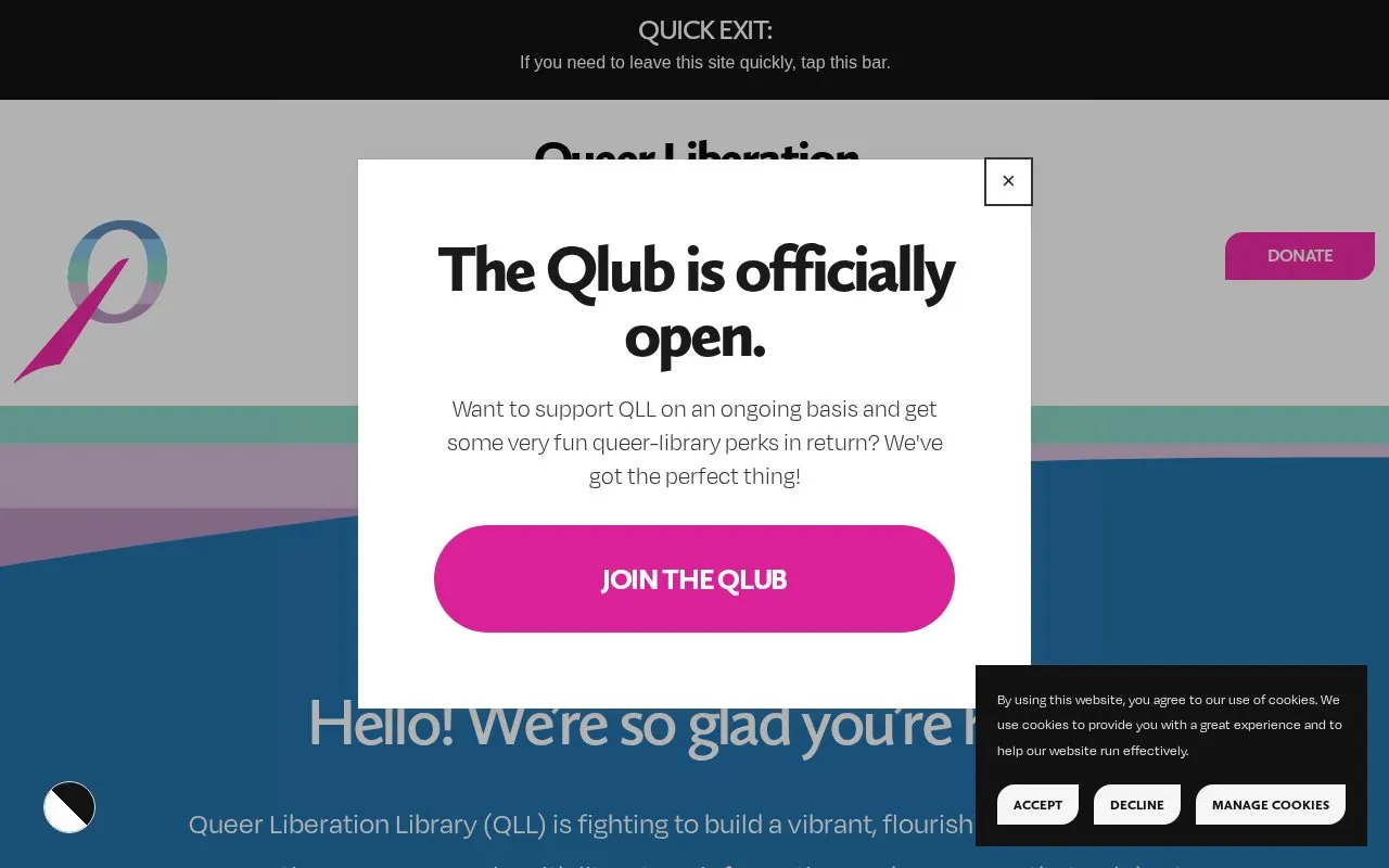Queer Liberation Library homepage screenshot
